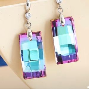 Rectangular multi colored stone dangle earrings